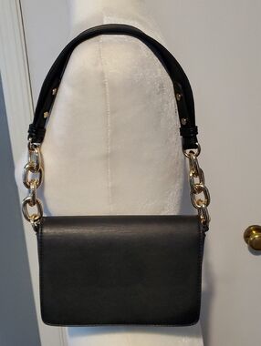 Black Cross Body, Clutch & Shoulder Bag with Gold Chain Accent